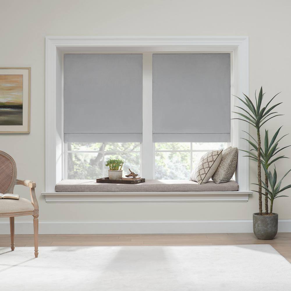 Gray Faux Silk Cordless Blackout Roman Shade 36" x 64"