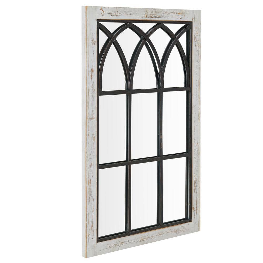 Distressed White Wood Rectangular Arch Wall Mirror