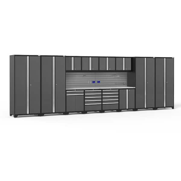 NewAge Products Pro Series 14-Piece 18-Gauge Stainless Steel Garage Storage System in Gray (256 in. W x 85 in. H x 24 in. D)