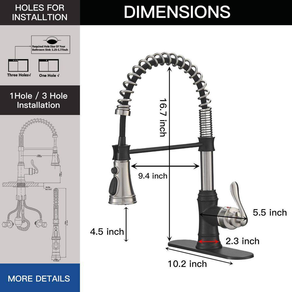 Brushed Nickel and Black Pull-Down Kitchen Faucet with Deck Plate