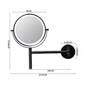 8 in. W Small Round 3-Color LED 1X/10X Magnifying Wall Mounted Bathroom Makeup Mirror (Black)