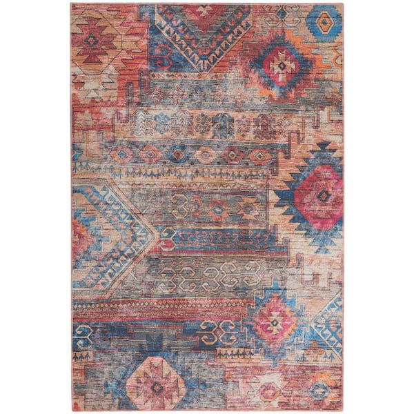 57 Grand Machine Washable Multicolor 4 ft. x 6 ft. Distressed Transitional Area Rug