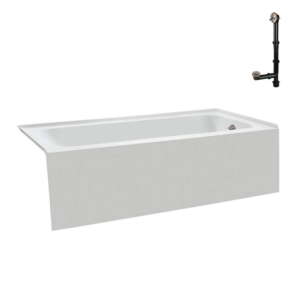 60-Inch Glossy White Acrylic Alcove Bathtub with Right-Hand Drain