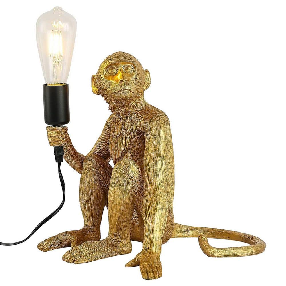 OUKANING 12.5 in. Gold Retro Decorative Desk Resin Sitting Monkey