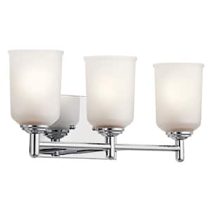 Shailene 21 in. 3-Light Chrome Traditional Bathroom Vanity Light with Satin Etched Glass