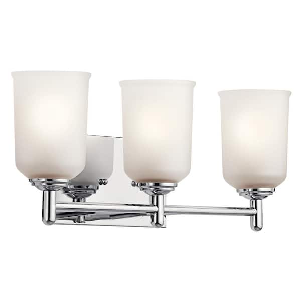 KICHLER Shailene 21 in. 3-Light Chrome Traditional Bathroom Vanity Light with Satin Etched Glass