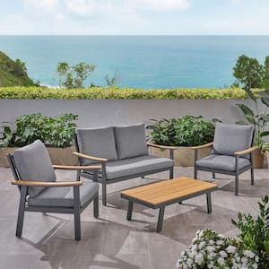 4-Piece Metal Patio Conversation Set with Gray Cushions