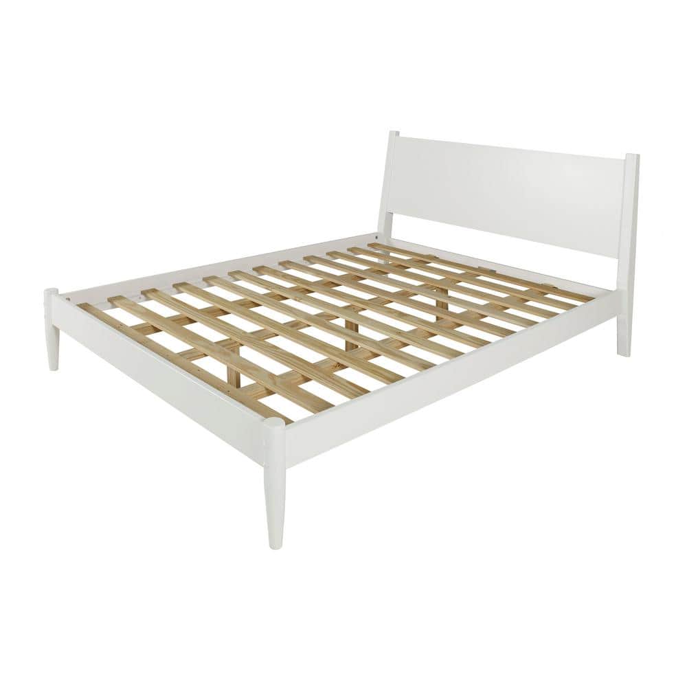 Twin White Pine Wood Mid-Century Modern Bed Frame