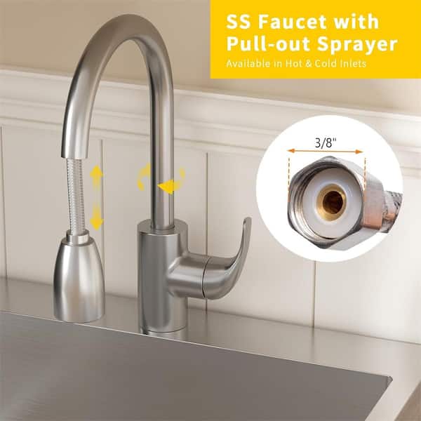 Karl home 24 in. D Drop-In Laundry/Utility Sink in White with Cabinet and Pull-Out Sprayer Faucet