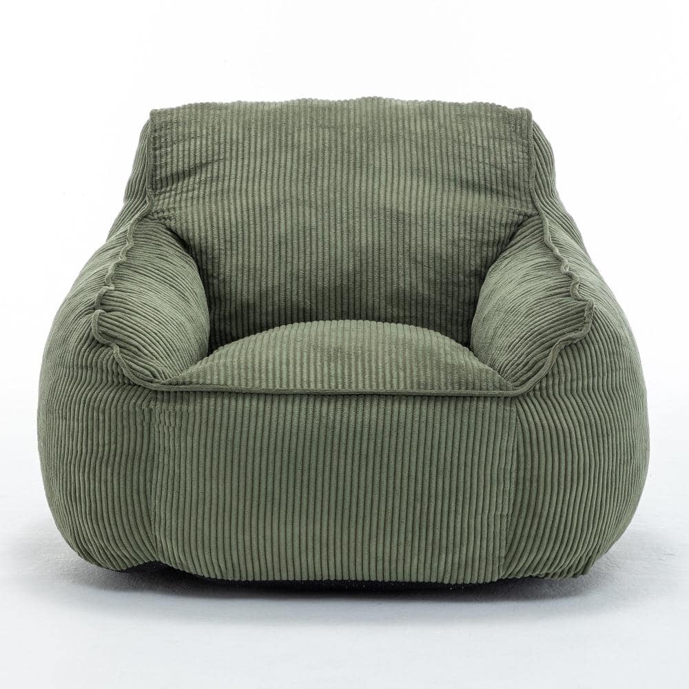 Giant Bean Bag Chair Sofa 38.6 in. Green Corduroy Lazy Couch with Armrests Foam Filler
