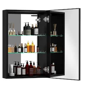 30 in. W x 20 in. H Rectangular Black Aluminum Surface Mount Medicine Cabinet with Mirror