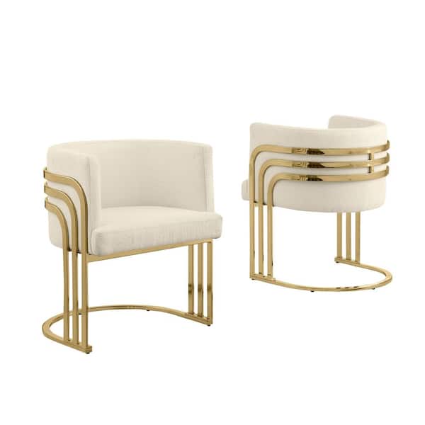 Cora Cream Teddy Fabric Side Chair Set of 2 With Gold Chrome Base