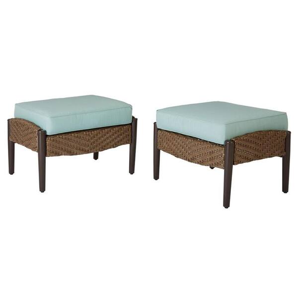Home Decorators Collection Bolingbrook Patio Ottoman with Spectrum Mist Cushions (2-Pack)