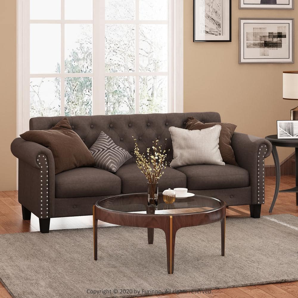 Vintage Chesterfield Tufted 3-Seater Sofa in Brown Faux Leather