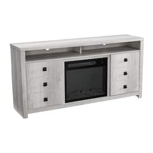 64 in. Freestanding Electric Fireplace TV Stand in Saw Cut-Off White