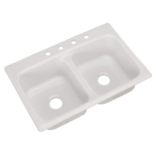 Glacier Bay Beaumont Drop-In Acrylic 22 in. 4-Hole Double Bowl Kitchen Sink in White