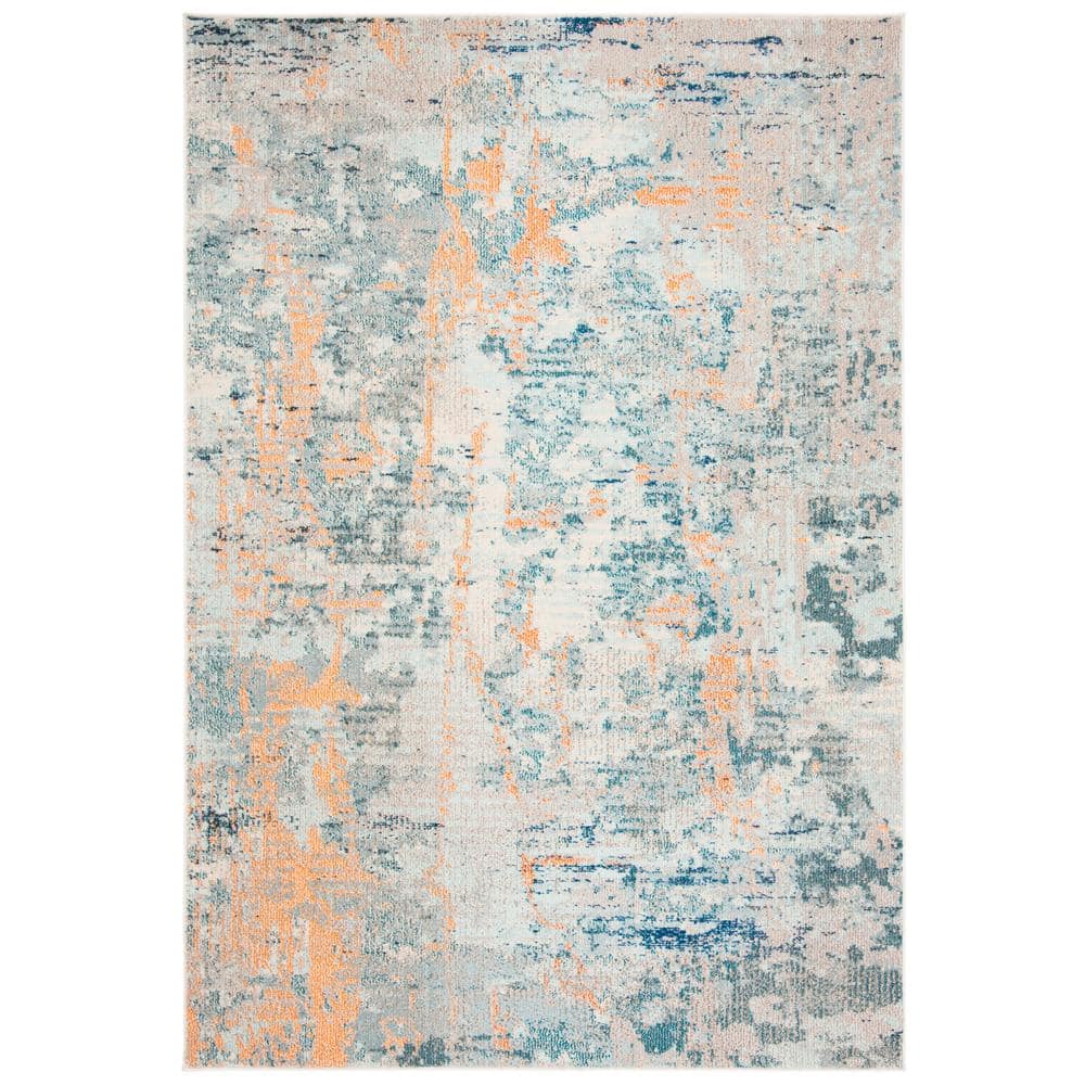 Rectangular Light Blue and Beige Synthetic Area Rug
