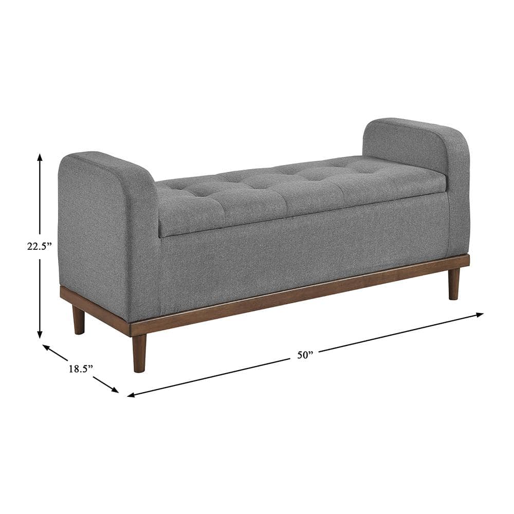 Gray Fabric Lift Top Storage Bench with Walnut Wood Frame