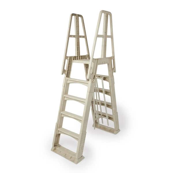 Frame Ladder for Above Ground Pool with Slide Lock Barrier in Taupe