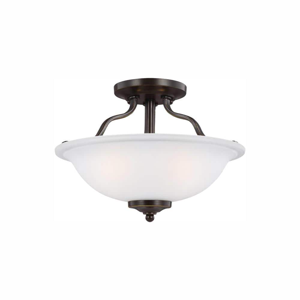 Emmons 13 in. 2-Light Bronze Traditional Transitional Semi-Flush Mount with Satin Etched Glass Shade and LED Bulbs price history on PriceWatchPro
