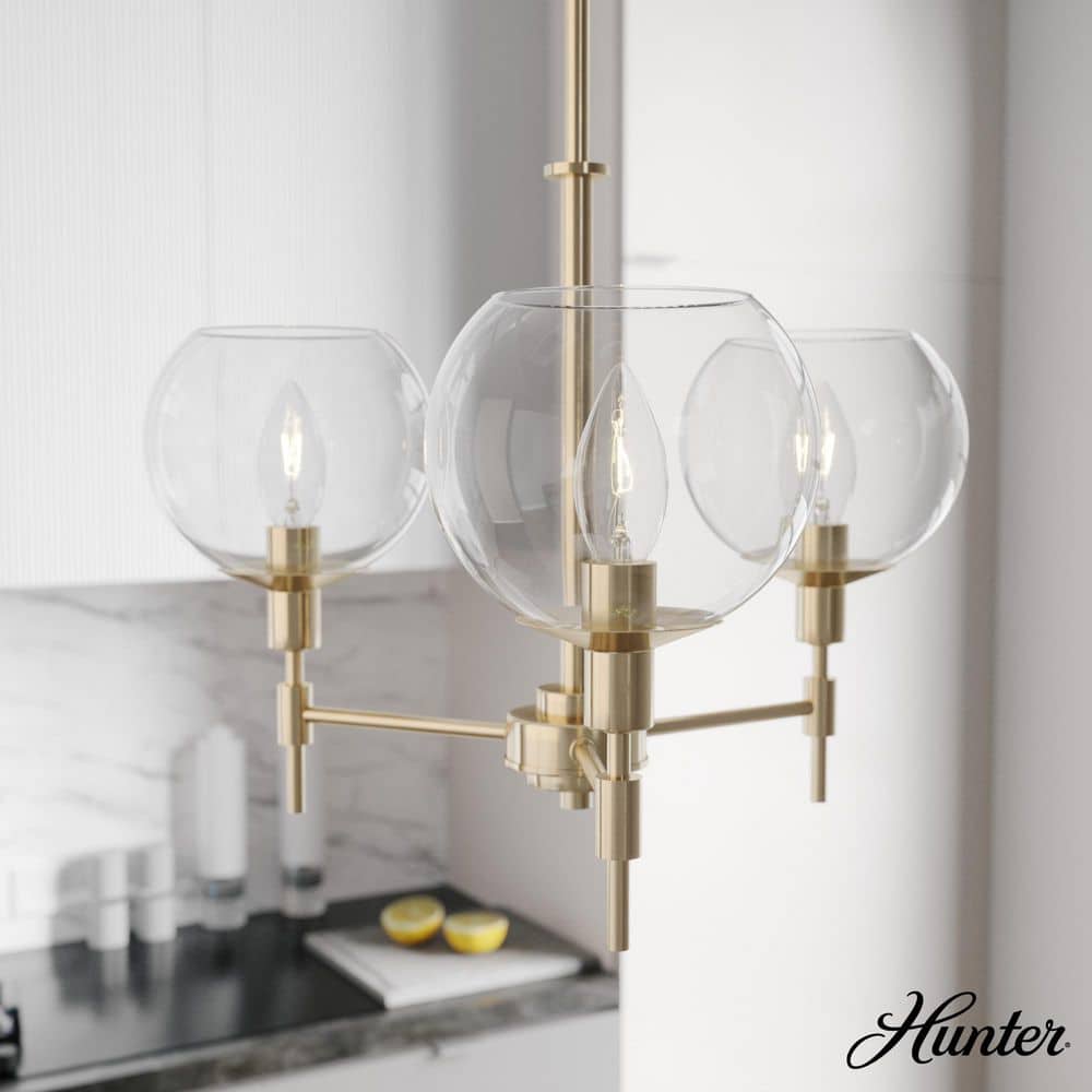 Alturas Gold Mid-Century Modern 3-Light Chandelier with Clear Glass Shades