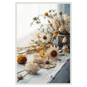 Dry Flowers Arrangement by Tree Child 1-Piece Floater Frame Giclee Home Canvas Art Print 33 in. W. x 23 in.