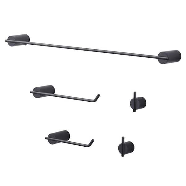 ARCORA 5-Piece Bath Hardware Set with Towel Bar/Rack Towel/Robe Hook Toilet Paper Holder in Matte Black