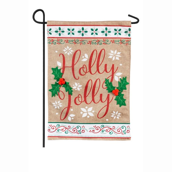 Evergreen 18 in. x 12.5 in. Holly Jolly Garden Burlap Flag