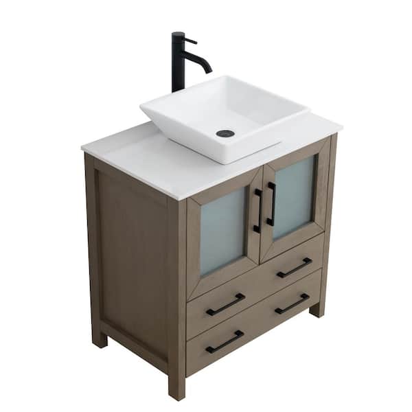Vanity Art 30 in. W Single Basin Driftwood Gray Bath Vanity with White Engineered Marble Top and Mirror
