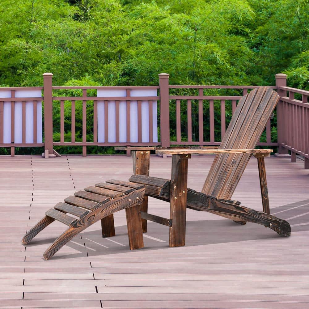 Rustic Brown Fir Wood Adirondack Chair with Ottoman