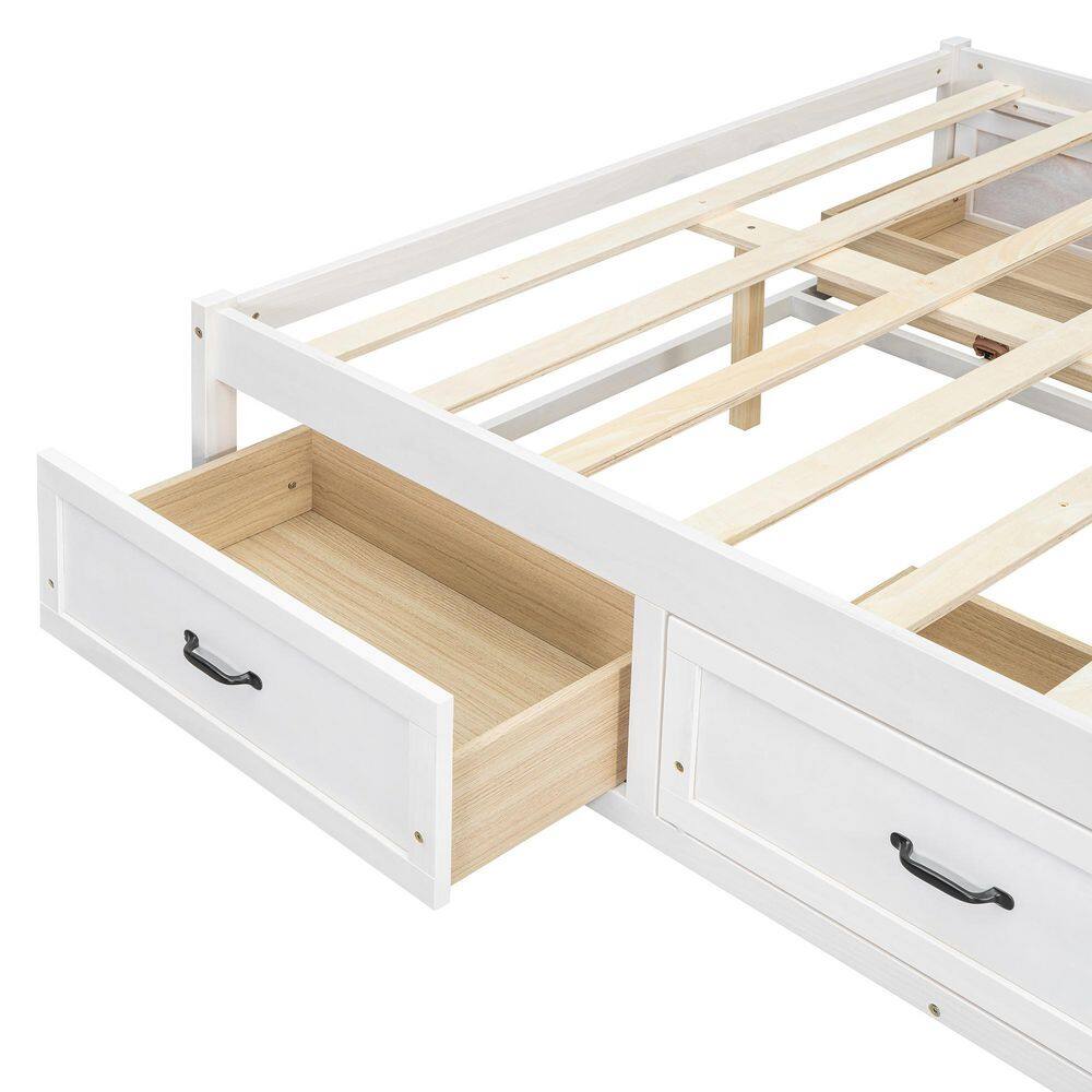 Antique White Wood Frame Queen Size Retro Platform Bed with 6 Storage Drawers - thumbnail 7
