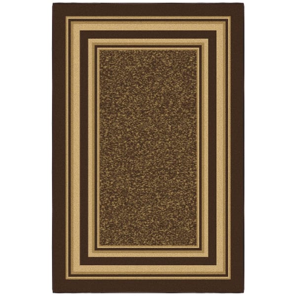 Ottohome Collection Non-Slip Rubberback Bordered Design 3x5 Indoor Area Rug, 3 ft. 3 in. x 5 ft., Dark Brown