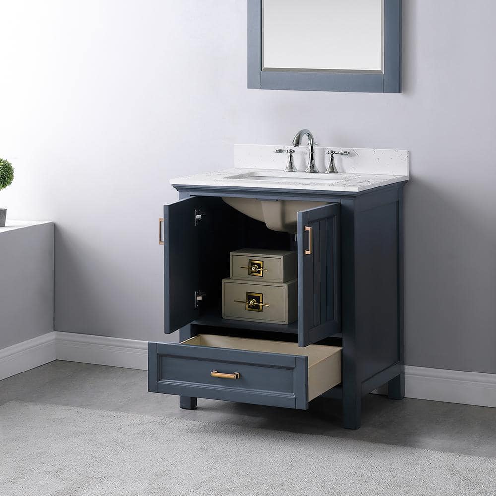 Isla 30" Classic Blue Single Vanity with White Marble Countertop