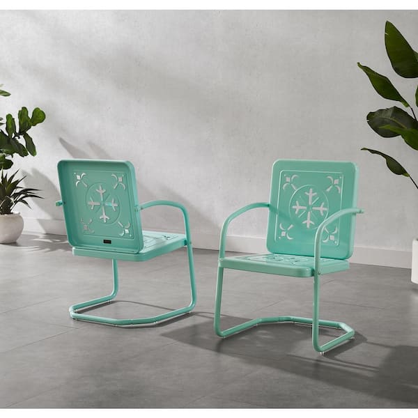 CROSLEY FURNITURE Azalea Aqua Metal Outdoor Lounge Chair Set of 2