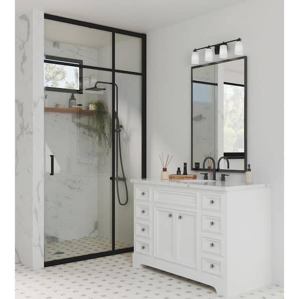 Adley Collection 32 in. 4-Light Matte Black Etched Opal Glass New Traditional Vanity Light