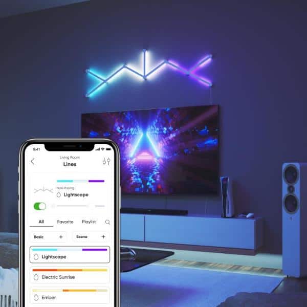 Lines 60 Degrees Smarter Kit Multi-Color Modular Backlit LED Wall Light  Bars Gaming and Entertainment (9 Light Bars)