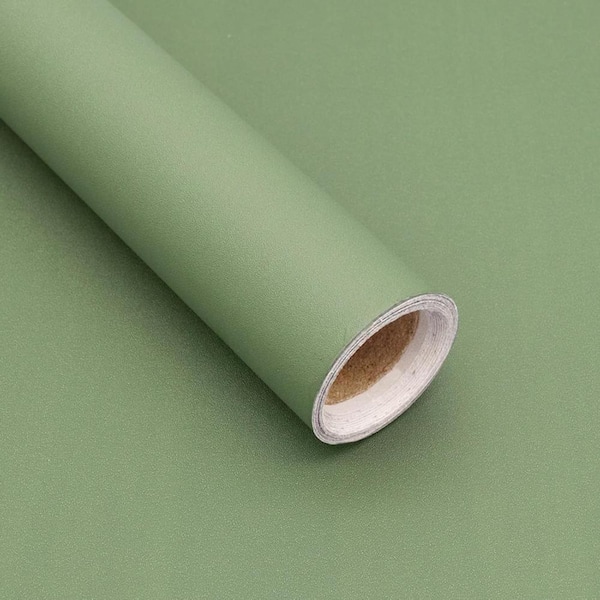 Matte Grass Green Modern Solid Color Self-Adhesive Removable Peel and Stick Wallpaper Roll, 16"x 120"