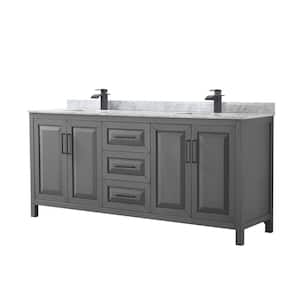 Daria 80 in. W x 22 in. D x 35.75 in. H Double Bath Vanity in Dark Gray with White Carrara Marble Top