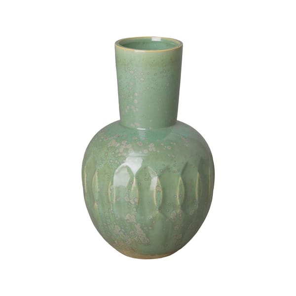 Emissary Ellipse 16 in. H Round Ceramic Vase in Green Speckle with High-fire treatment