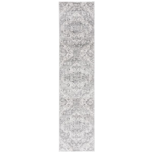 Luna 2 ft. x 9 ft. Gray/Ivory Ornate Border Medallion Runner Rug