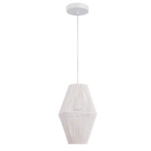 60-Watt 1-Light White Island Pendant Light with Natural Rope Shade, No Bulbs Included