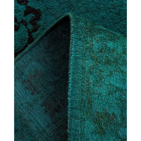 Overdyed Green 2 ft. x 14 ft. Solid Wool Indoor Runner Rug