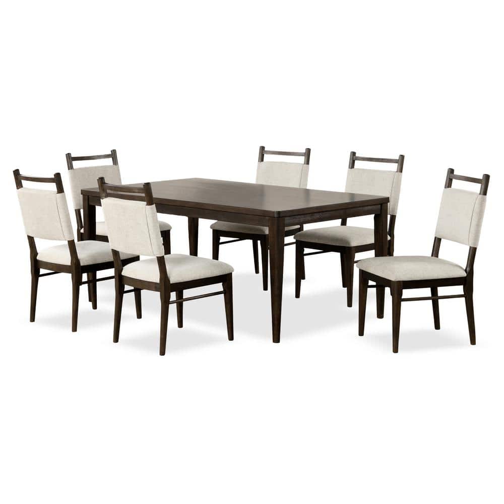 Praint 7-Piece Rectangle Dark Walnut Wood Top Dining Room Set with Wegner Leg and Upholstered Chairs (Seats 6)
