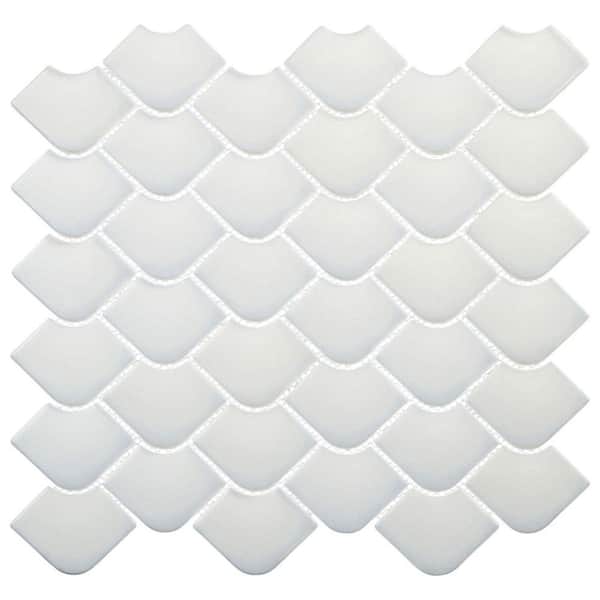 Scala Oda Grey 2 in. x 3 in. Fish Scale Upcycled Satin Glass Floor and Wall Mosaic Tile Sample