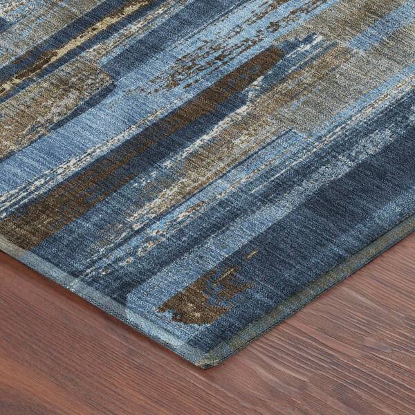 Mayfield Premium Machine Washable Abstract AMF2255 Navy 9 ft. x 12 ft. Area Rug