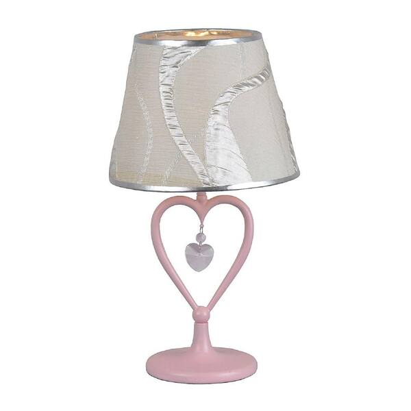 Elegant Designs 10.25 in. Pink Heart Lamp with Hanging Heart Shaped Crystal-DISCONTINUED