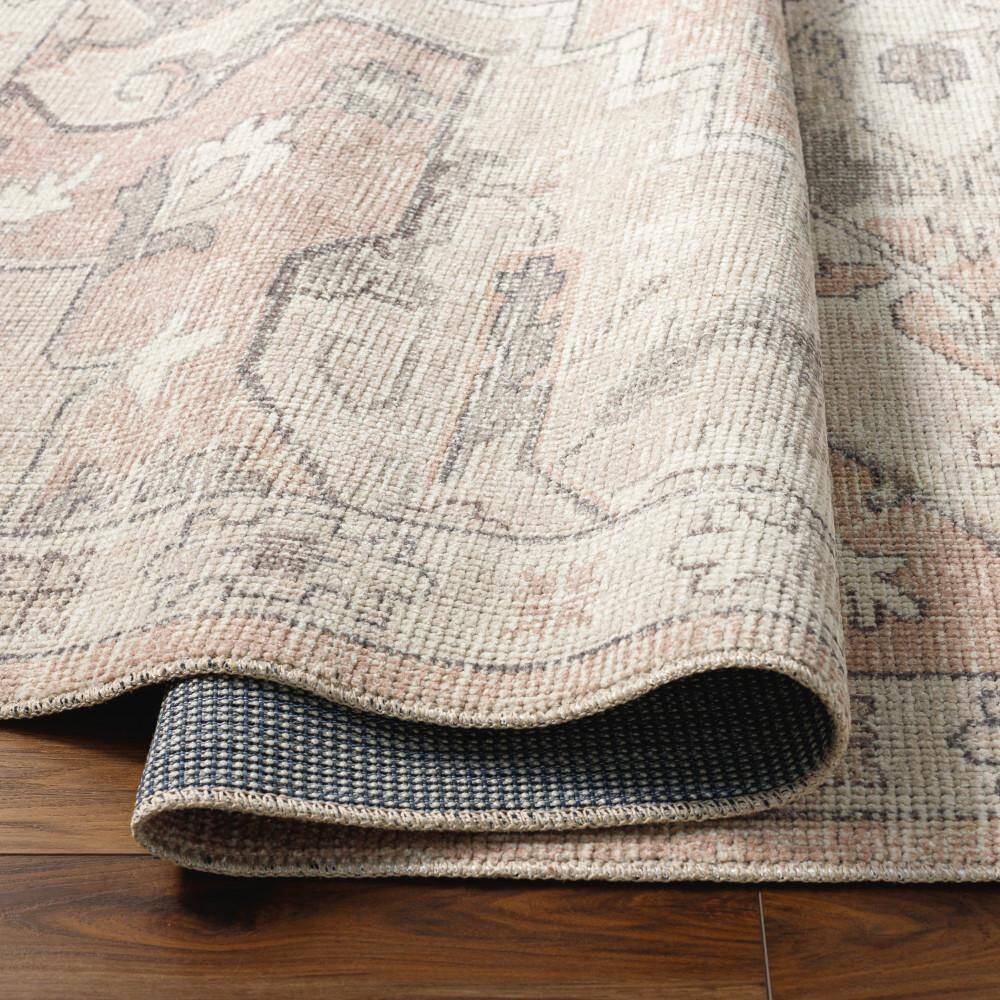 Gray and Blush Medallion Rectangular Polyester Rug 9'2" x 12'