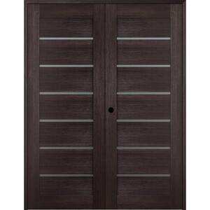 Vona 07-02 48" x 83.25" Right Hand Active 7-Lite Frosted Glass Veralinga Oak Wood Composite Double Prehung French Door