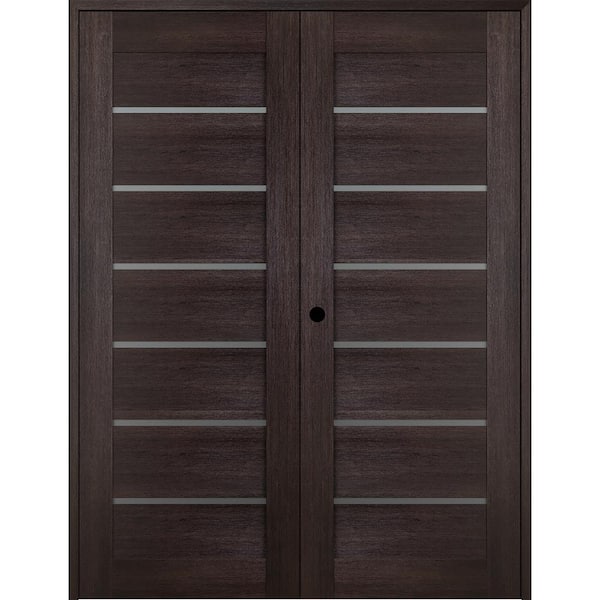 Belldinni Vona 07-02 72 in. x 84 in. RightHandActive 7-Lite Frosted Glass Veralinga Oak Wood Composite Double Prehung FrenchDoor