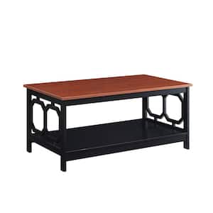 Omega 40 in. Cherry/Black Medium Square Wood Coffee Table with Shelf